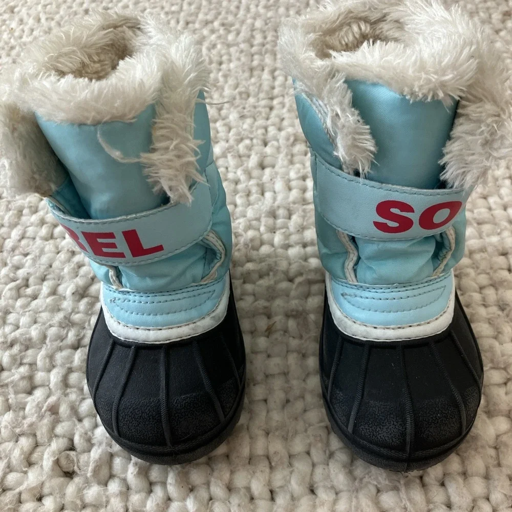 Sorel Commander Snow Boot‎ Kids Size 7 Pink Blue Waterproof Fleece Lined Outdoor